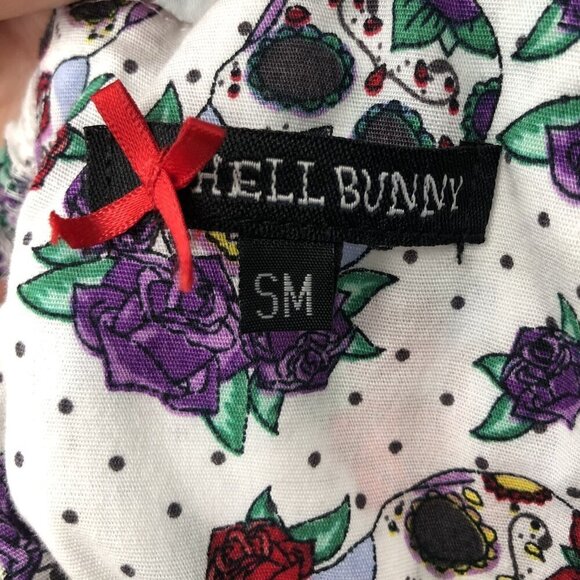 Hell Bunny Womens Sugar Skull & Roses Print Summer Dress S White Cute Goth - Picture 4 of 12